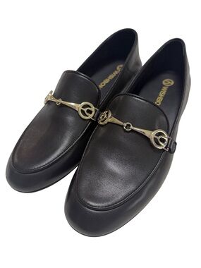 WISHBONE Leather Bit Loafers Black and Gold Size 8 EUC